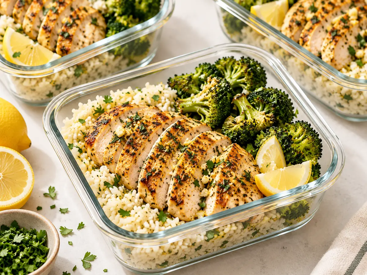 Lemon-Garlic Chicken and Rice Meal-Prep Bowls